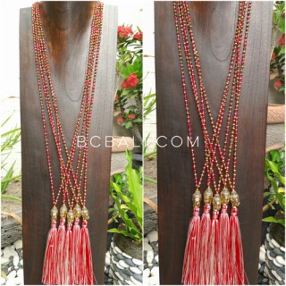 buddha head chrome gold tassels necklaces crystal beaded 3 color